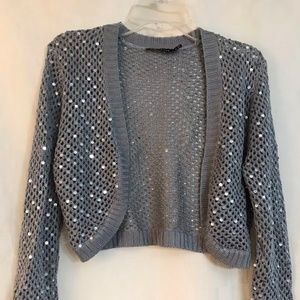 Limited Grey Cropped Sequin Cardigan Medium
